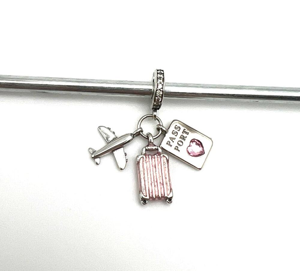 New Well Traveled Pink Suitcase Charm for European Bracelet